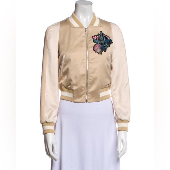Maje Satin Bomber Jacket with Embroidered Floral Design - Picture 16 of 16
